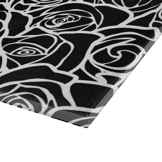 可愛いヴィンテージ白黒のバラ カッティングボード (角)