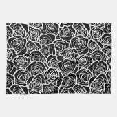 可愛いヴィンテージ白黒のバラ キッチンタオル (横)