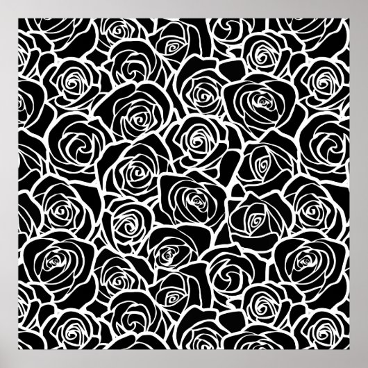 可愛いヴィンテージ白黒のバラ ポスター (正面)