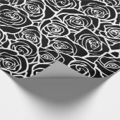 可愛いヴィンテージ白黒のバラ ラッピングペーパー (角)