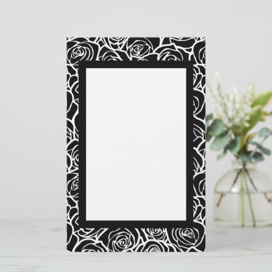 可愛いヴィンテージ白黒のバラ 便箋 (スタンド正面)