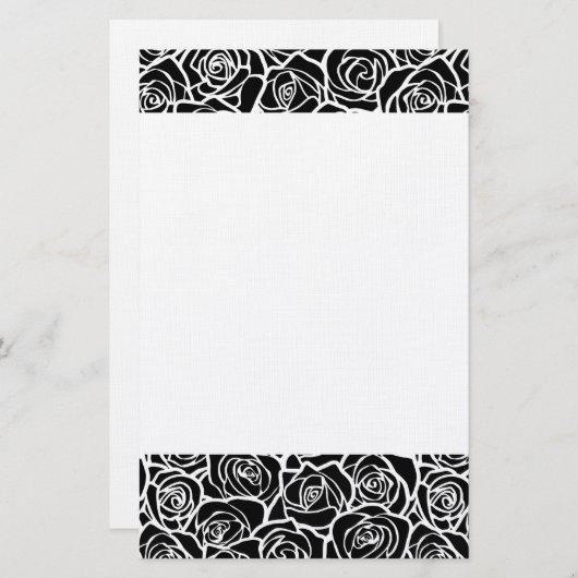 可愛いヴィンテージ白黒のバラ 便箋 (正面/裏面)