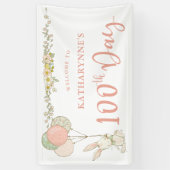 可愛いヴィンテージ素朴バニーフローラ100日目 横断幕 (縦)