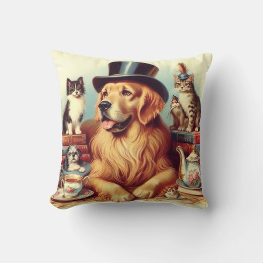 可愛いヴィンテージ絵画犬 クッション (正面)