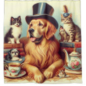 可愛いヴィンテージ絵画犬 シャワーカーテン (正面)