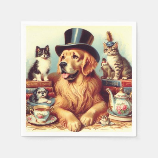 可愛いヴィンテージ絵画犬 スタンダードカクテルナプキン (正面)