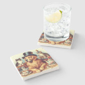 可愛いヴィンテージ絵画犬 ストーンコースター (横)