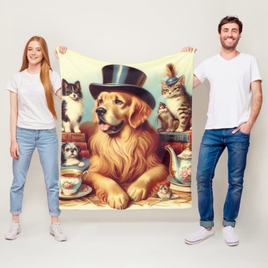 可愛いヴィンテージ絵画犬 フリースブランケット (インサイチュ)