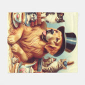 可愛いヴィンテージ絵画犬 フリースブランケット (正面(横))