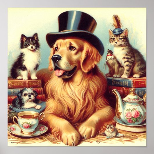 可愛いヴィンテージ絵画犬 ポスター (正面)