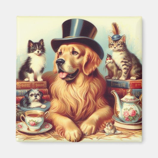 可愛いヴィンテージ絵画犬 マグネット (正面)