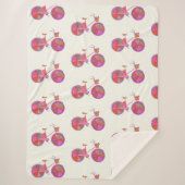 可愛いヴィンテージ自転車のピンクと紫 シェルパブランケット (正面)