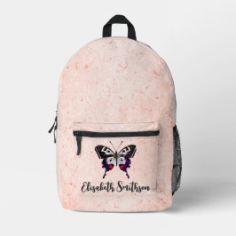 可愛いヴィンテージ蝶あなたの名前を追加パステルピンク プリントバックパック