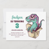 可愛いヴェロキラプターインボックスキッズ恐竜誕生日 招待状 (正面)