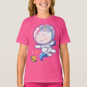 可愛い一角獣宇宙飛行士が宇宙 Tシャツ (正面)