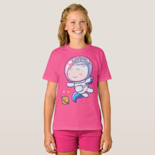 可愛い一角獣宇宙飛行士が宇宙 Tシャツ