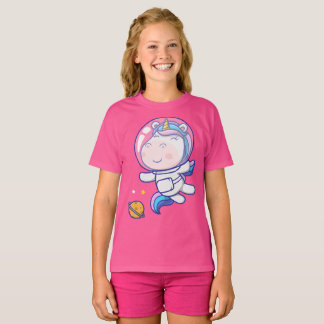 可愛い一角獣宇宙飛行士が宇宙 Tシャツ