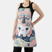 可愛い一角獣(ユニコーン)が虹の後ろから覗き見る エプロン (インサイチュ)
