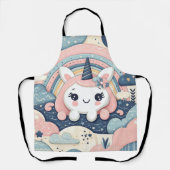 可愛い一角獣(ユニコーン)が虹の後ろから覗き見る エプロン (正面)