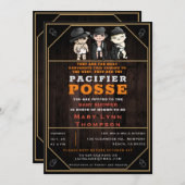 可愛い三つ子おしゃぶりポーズ野生の西ベビーシャワー 招待状 (正面/裏面)