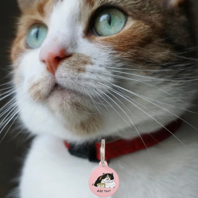 可愛い三毛猫に餌をあげて ピンク ペット　ネームタグ (クリエイターアップロード済み)
