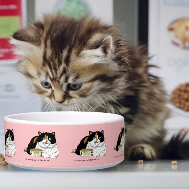 可愛い三毛猫に餌をあげて ピンク ボウル (クリエイターアップロード済み)