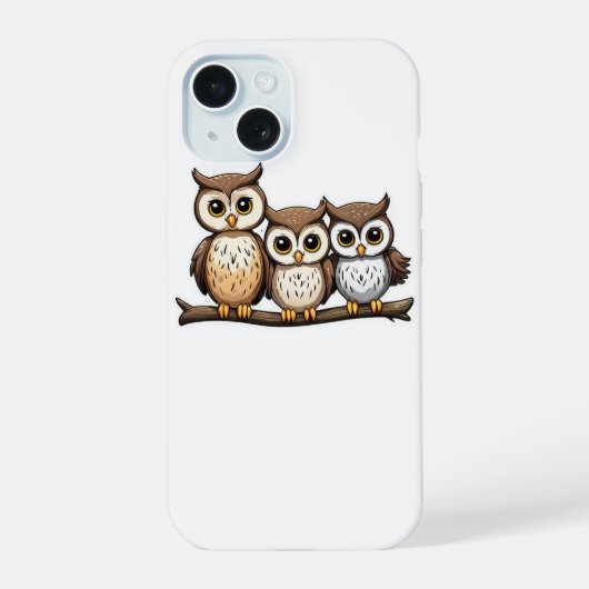 可愛い三羽のフクロウ iPhone 15ケース (裏面)