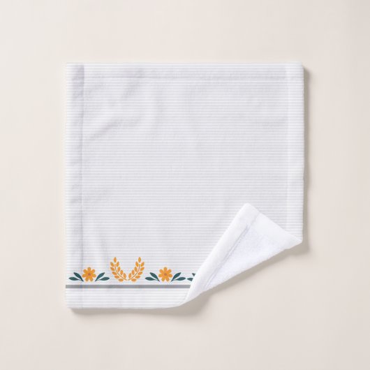 可愛い上品なフローラをオレンジとストライプトレンディー バスタオルセット (ウォッシュタオル)