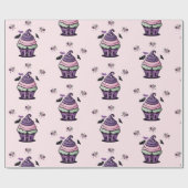 可愛い不気味カップケーキ&棒つきキャンデーこうもりピンクパターン ラッピングペーパー (フラット)