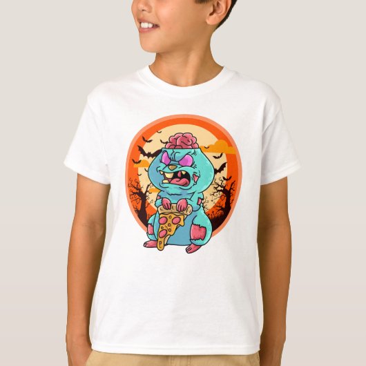 可愛い不気味ハロウィンゾンビハムスターとピザ Tシャツ (正面)
