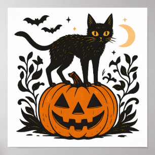 可愛い不気味ハロウィン猫 ポスター
