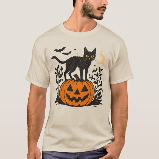 可愛い不気味ハロウィン猫 Tシャツ (正面)