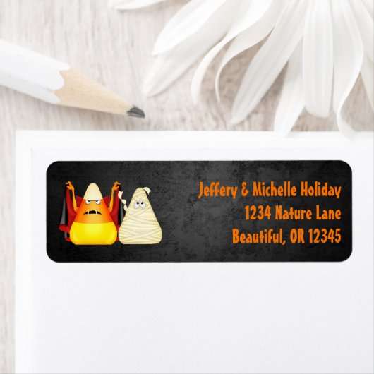 可愛い不気味ハロウィーンキャンディコーンのオレンジ色のアドレス ラベル (インサイチュ)