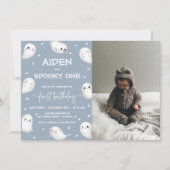 可愛い不気味ワンハロウィンボーイ1stバースデーフォト 招待状 (正面)