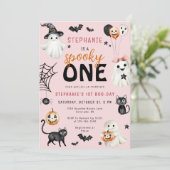 可愛い不気味ワンピンクハロウィンガール1st誕生日 招待状 (スタンド正面)