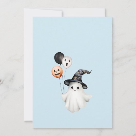 可愛い不気味ワンブルーハロウィーン少年1歳の誕生日 招待状 (裏面)