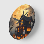 可愛い不気味幽霊と幽霊のよく出る森 ラウンド壁時計 (傾斜)