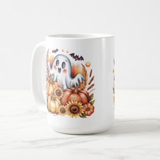 可愛い不気味幽霊の収穫ハロウィーン秋 コーヒーマグカップ (正面左)