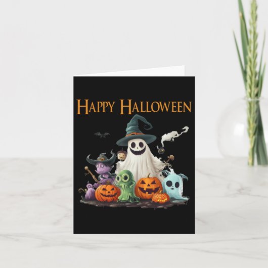 可愛い不気味幽霊ハロウィーンの衣装ハッピーハロウィー カード (正面)