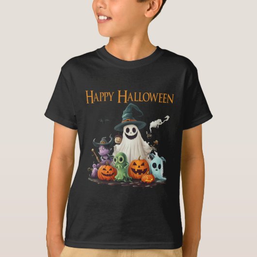 可愛い不気味幽霊ハロウィーンの衣装ハッピーハロウィー Tシャツ (正面)