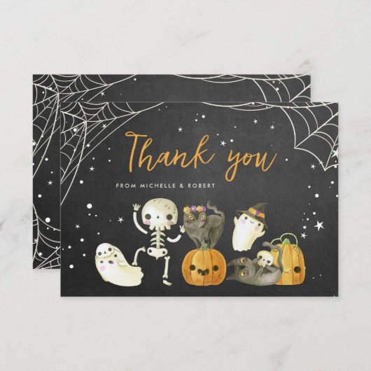 可愛い不気味幽霊猫ハロウィーン秋赤ちゃんシャワー サンキューカード (正面/裏面)