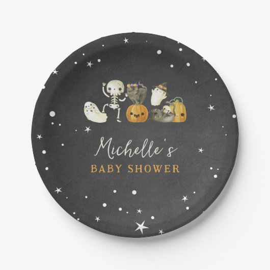 可愛い不気味幽霊猫ハロウィーン秋赤ちゃんシャワー ペーパープレート (正面)