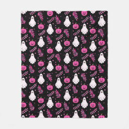 可愛い不気味幽霊&ピンクカボンプキンハロウィーン フリースブランケット