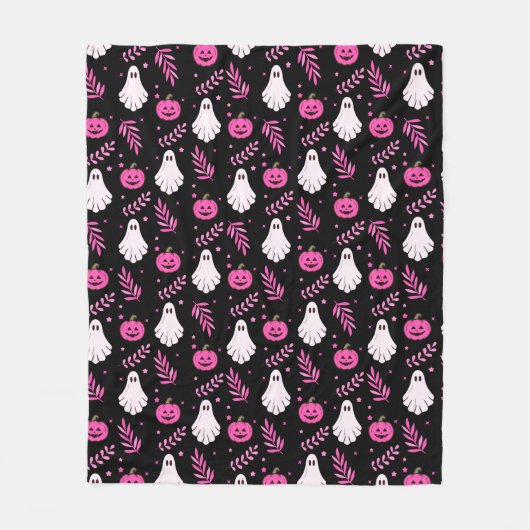 可愛い不気味幽霊&ピンクカボンプキンハロウィーン フリースブランケット (正面)