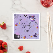 可愛い不気味最初の誕生日ハローウィンパーティ紫 スタンダードカクテルナプキン (インサイチュ)