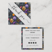 可愛い不気味水彩ハロウィンモンスターありがとう スクエア名刺 (正面/裏面)