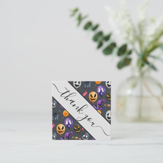 可愛い不気味水彩ハロウィンモンスターありがとう スクエア名刺 (スタンド正面)