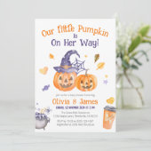可愛い不気味水彩小さなかぼちゃ赤ちゃんシャワー 招待状 (スタンド正面)