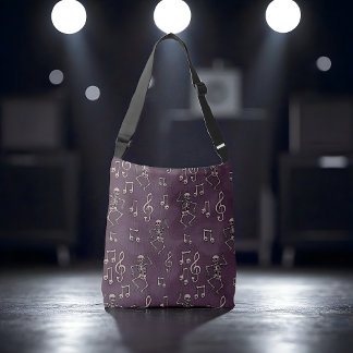 可愛い不気味踊りスケルトン音楽ノートハロウィーン クロスボディバッグ