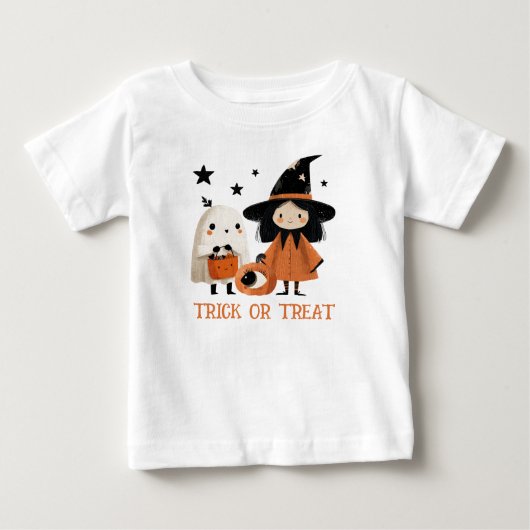 可愛い不気味魔女&幽霊トリックハロウィーン ベビーTシャツ (正面)